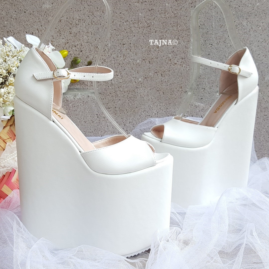 21 cm White Strap Wedding High Heel Platform Wedge Shoes