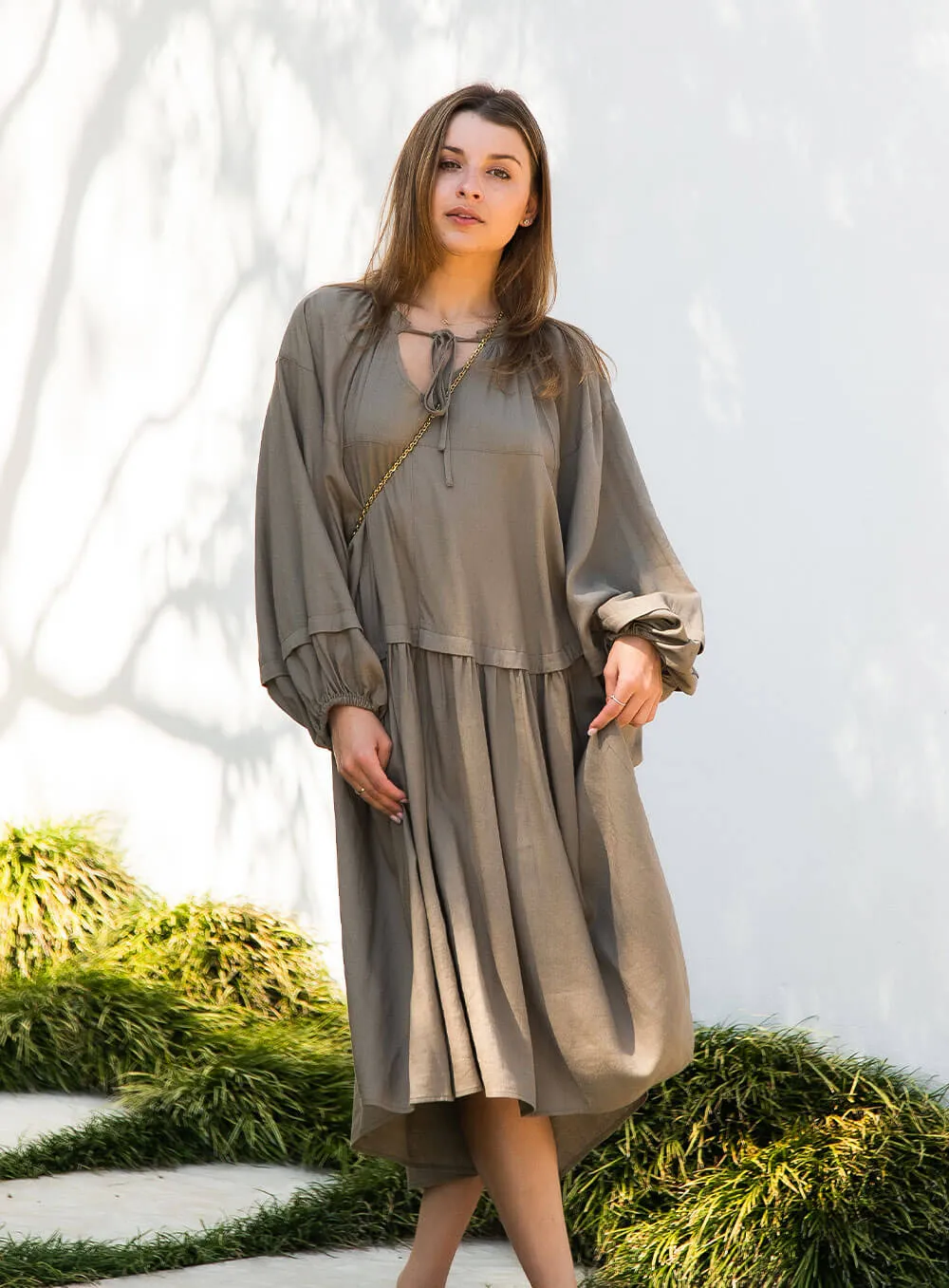 Ada Linen Dress-KHAKI