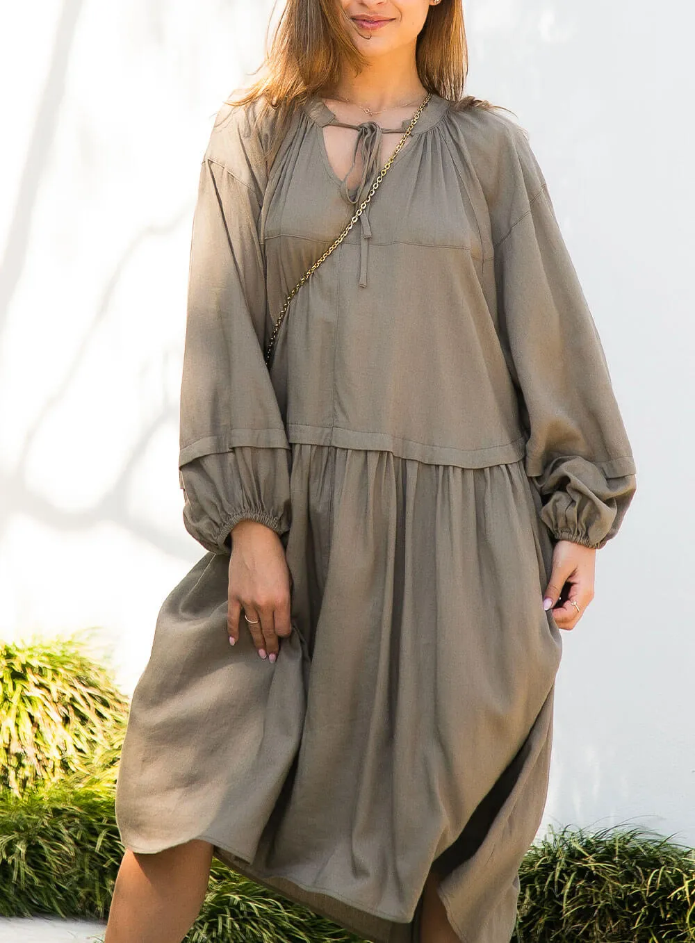 Ada Linen Dress-KHAKI