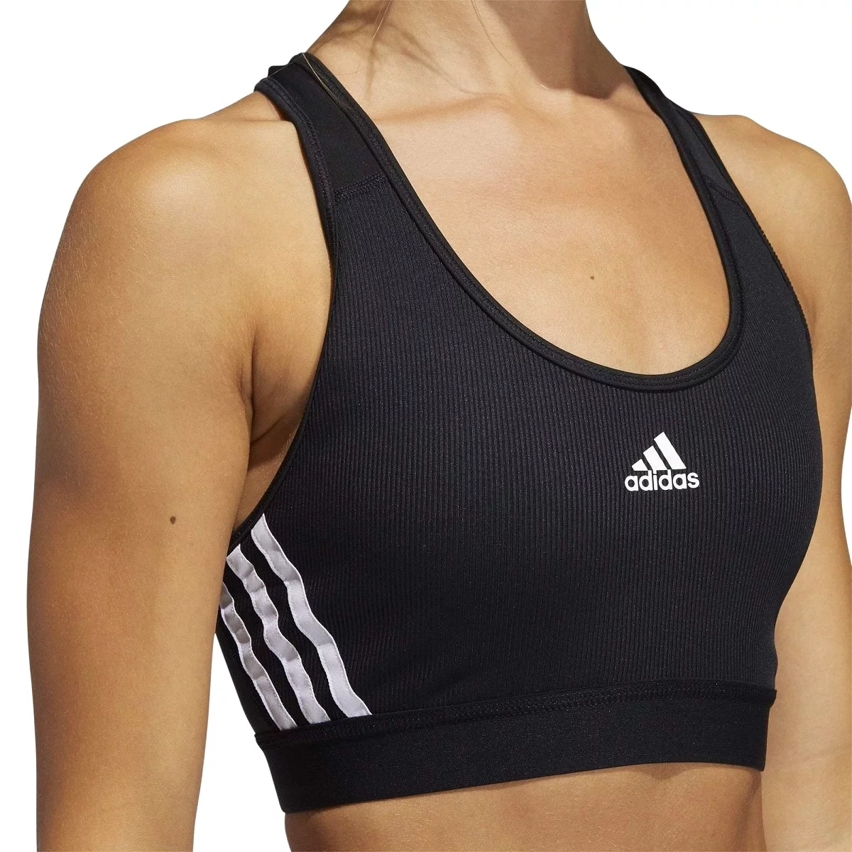 ADIDAS WOMEN'S BELIEVE THIS 3-STRIPES MEDIUM SUPPORT RIB BLACK SPORTS BRA