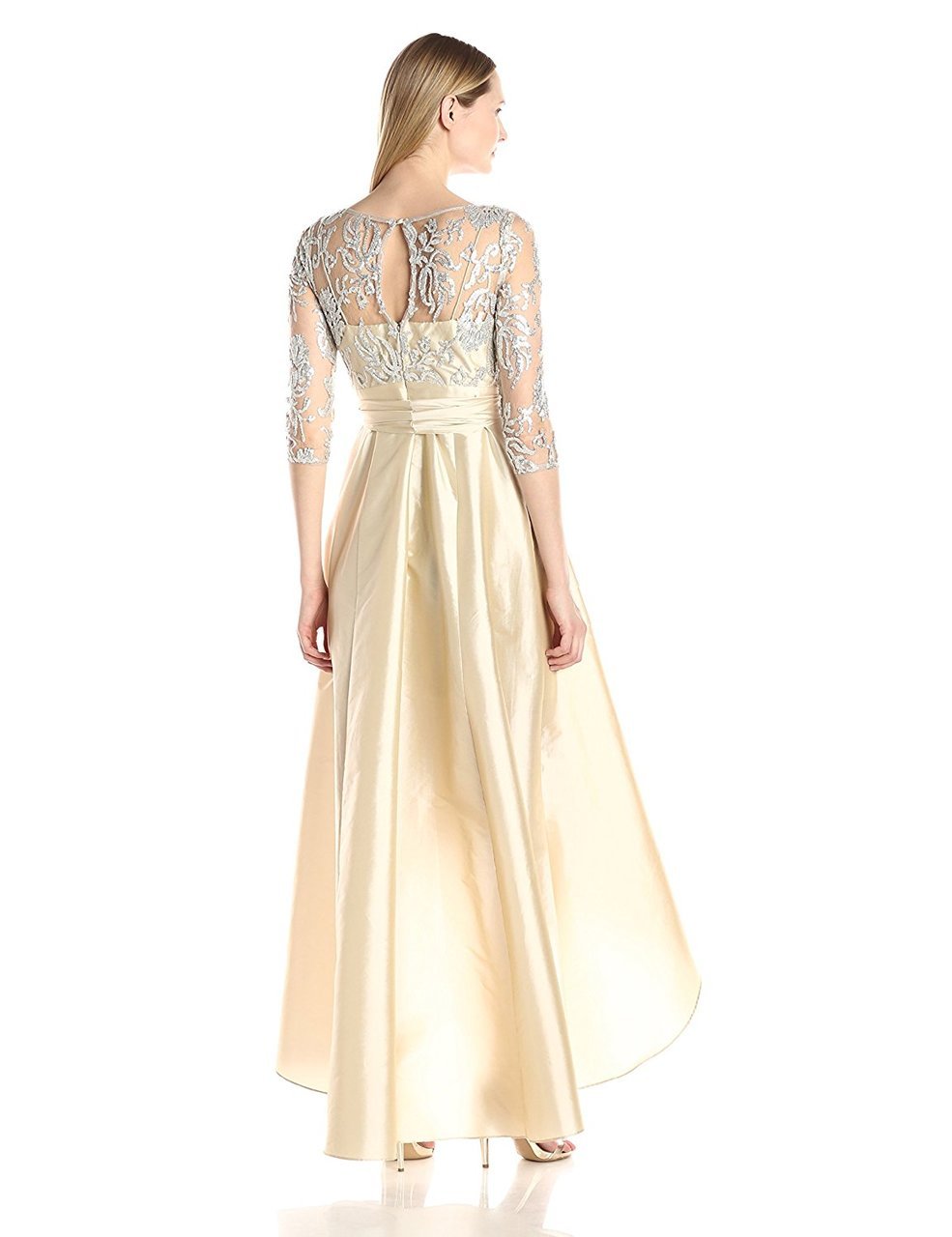 Adrianna Papell - 81916970 Quarter Sleeve Ribbon Ornate High Low Gown