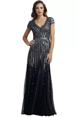 Adrianna Papell - 92868950 Cap Sleeve Sequined Mesh A-Line Gown