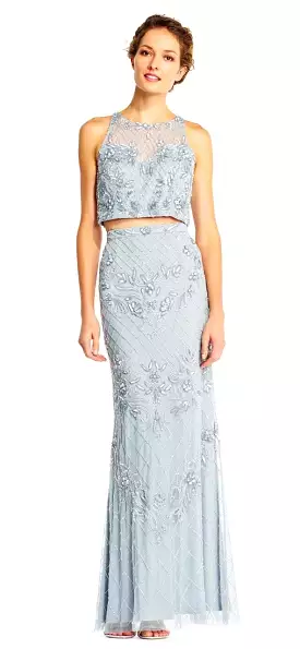 Adrianna Papell - AP1E201534 Beaded Halter Illusion Two Piece Gown