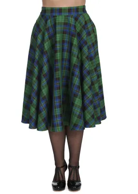 Banned Winter Check Tartan 40's Swing Skirt Green