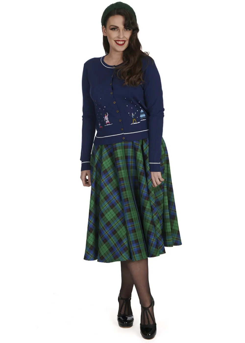 Banned Winter Check Tartan 40's Swing Skirt Green