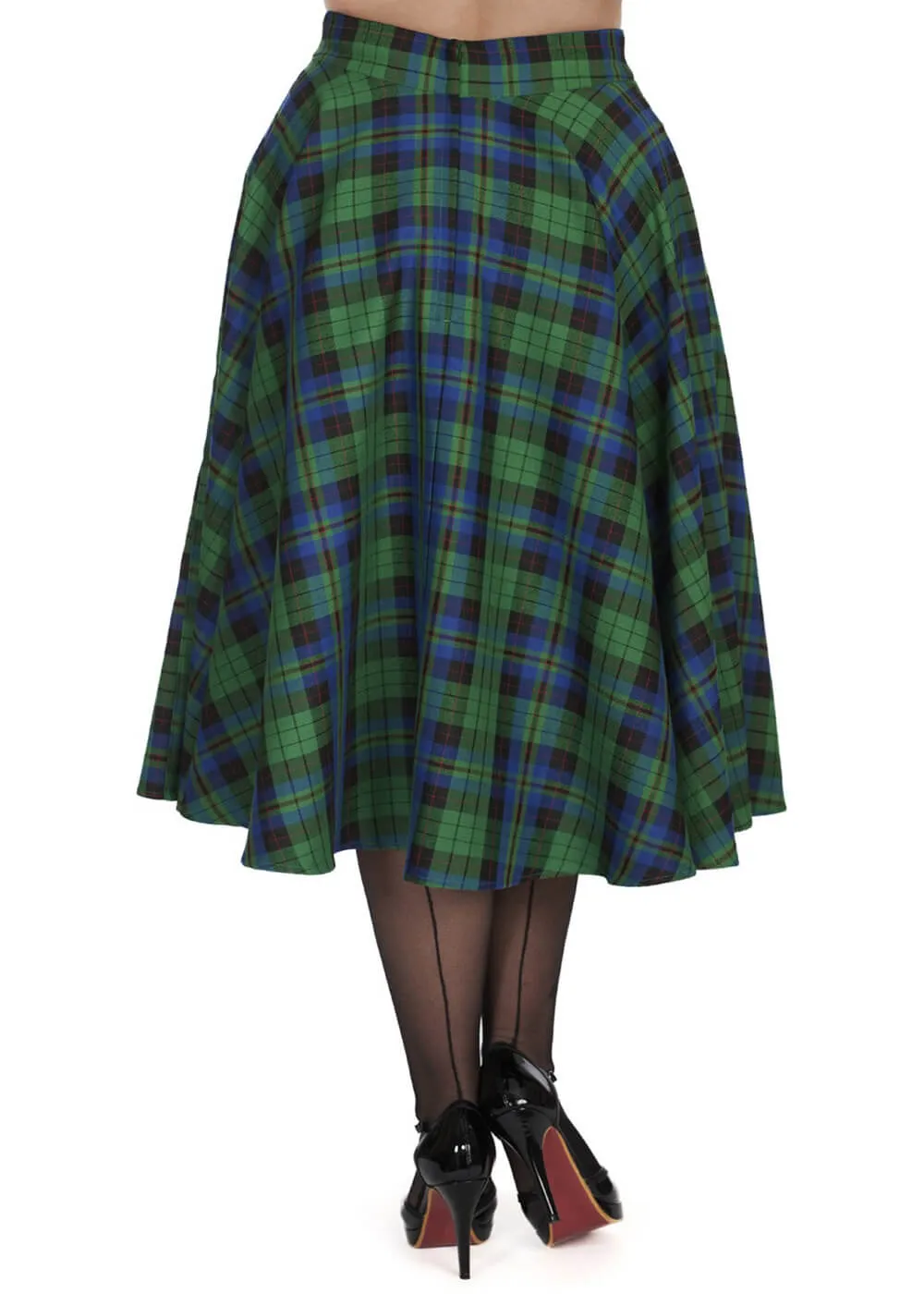 Banned Winter Check Tartan 40's Swing Skirt Green