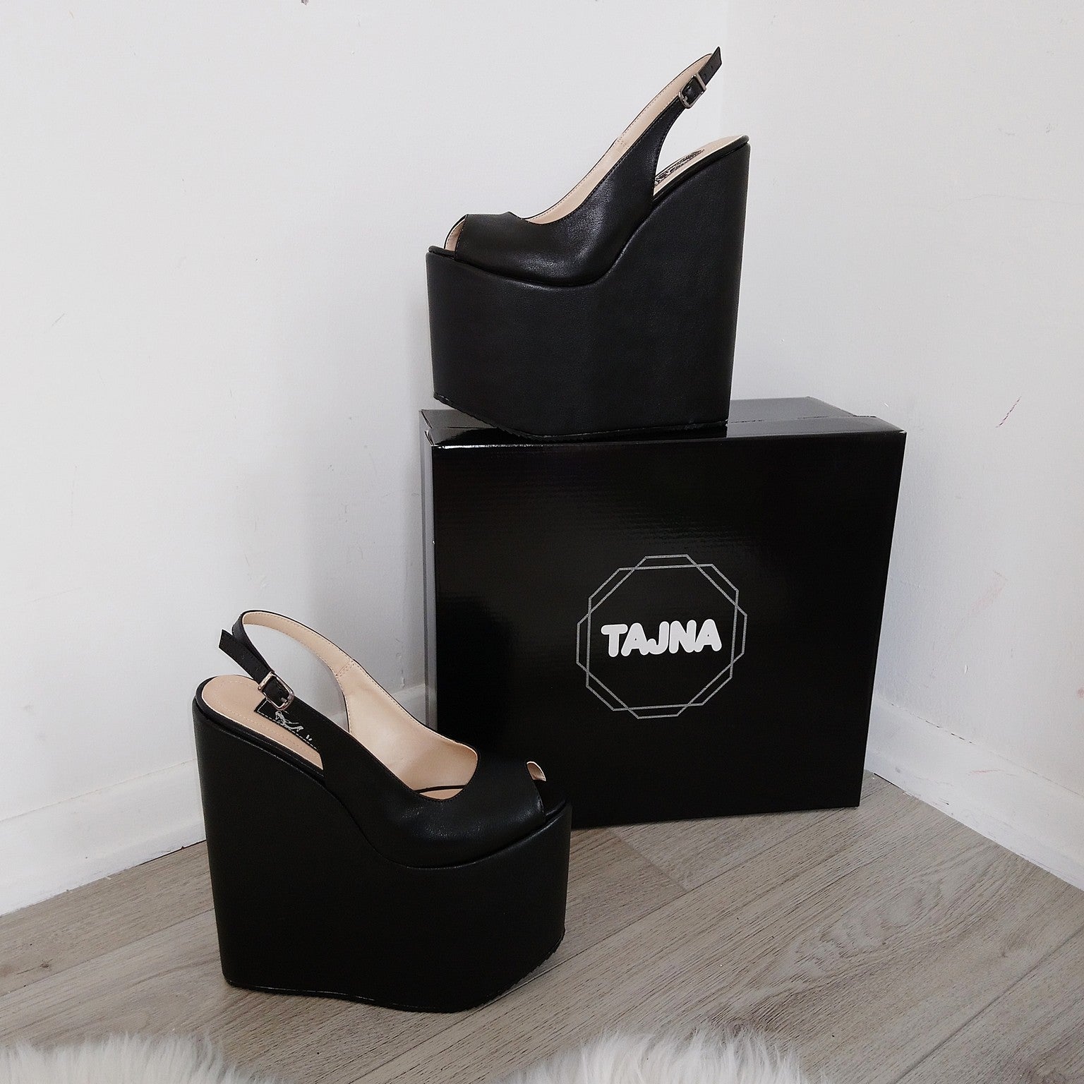 Black Platform Peep Toe High Heel Wedge Shoes