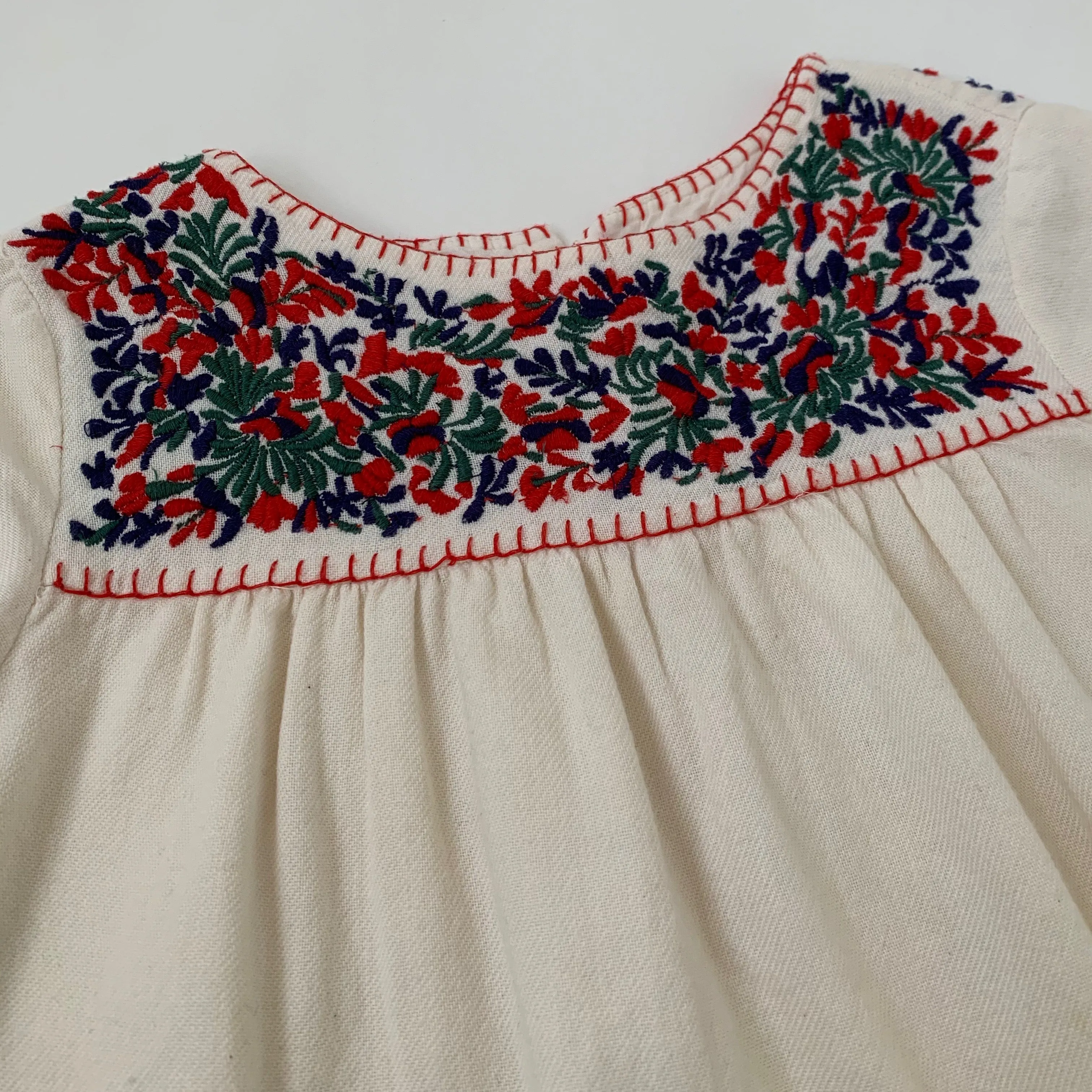 Bonpoint Cream Dress With Red, Blue And Green Embroidery: 6 Years