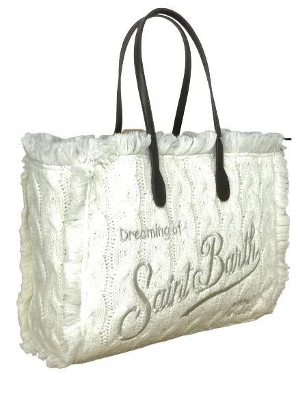 BORSA BIANCA TRICOT CON LOGO ARGENTO