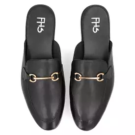 Brass Buckled Half Moccasins-Black