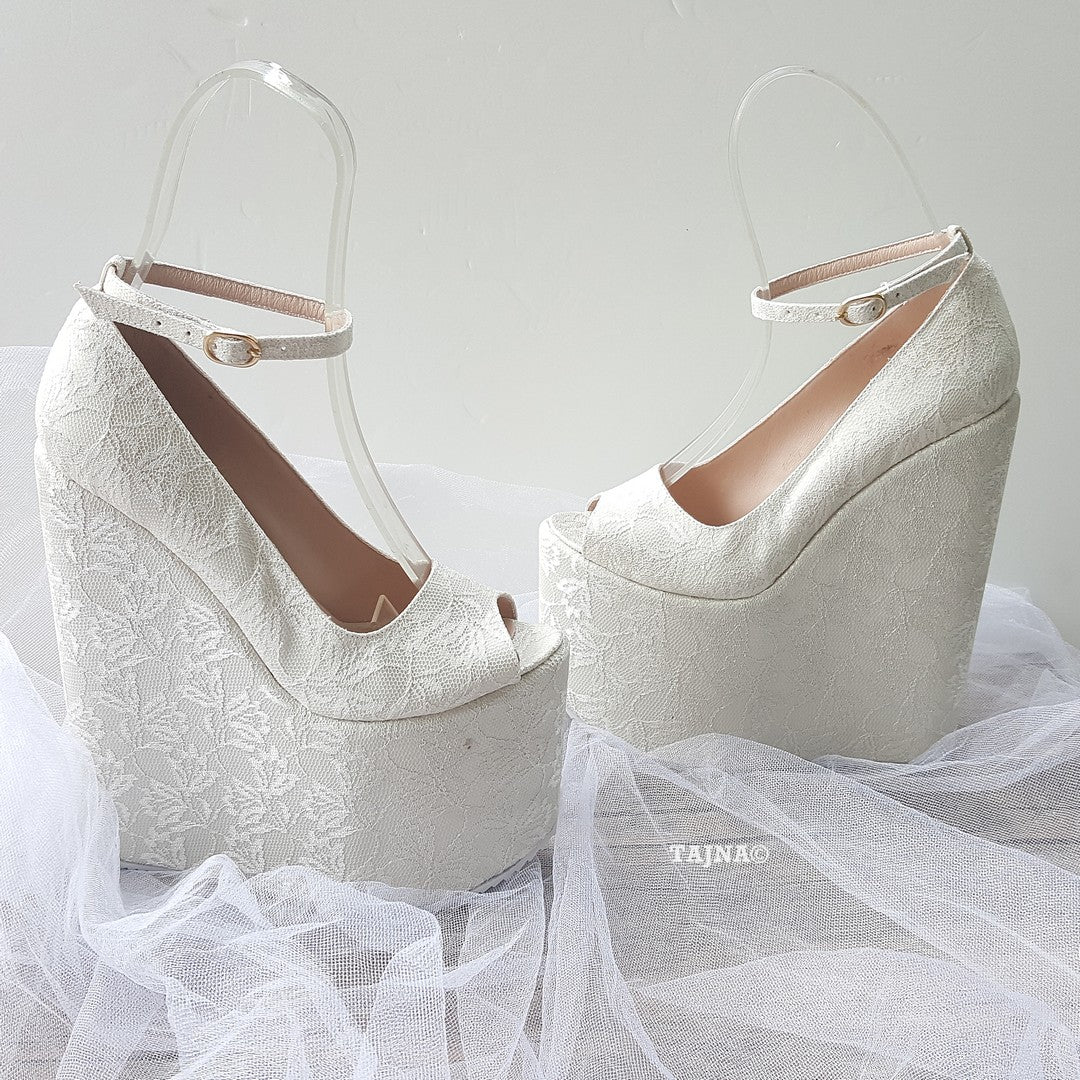 Bridal Collection Peep Toe 21 cm Platform Wedge Shoes