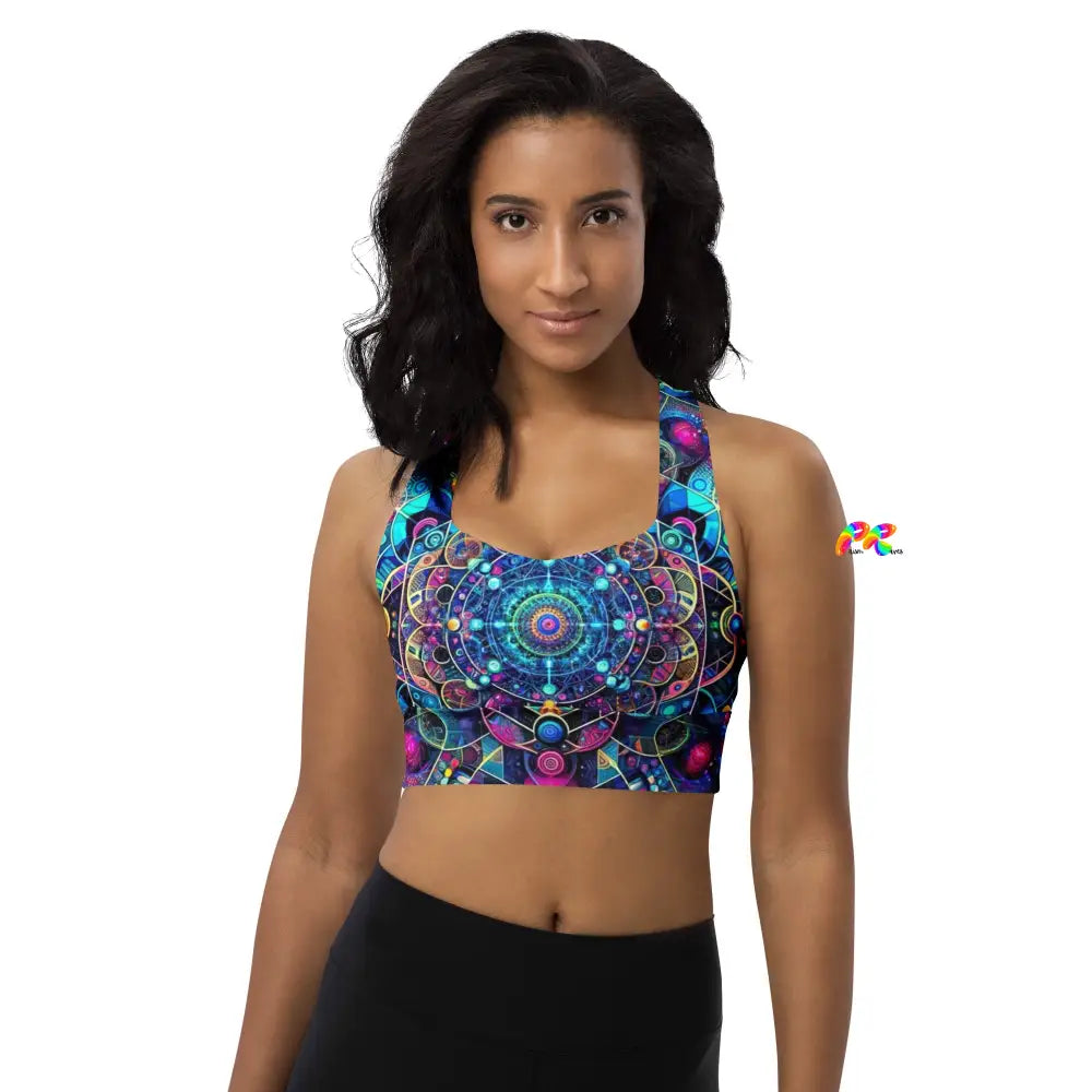 Cosmic Vortex Rave Longline Sports Bra