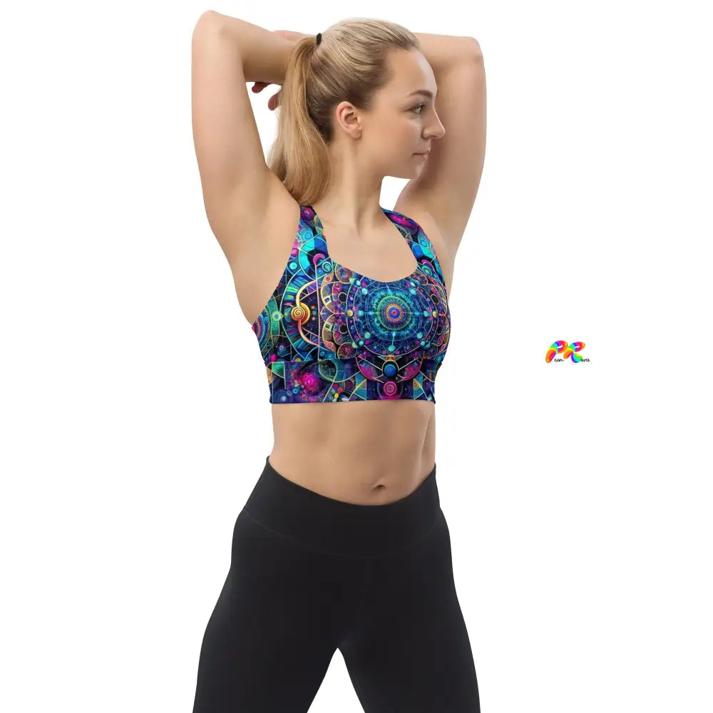 Cosmic Vortex Rave Longline Sports Bra