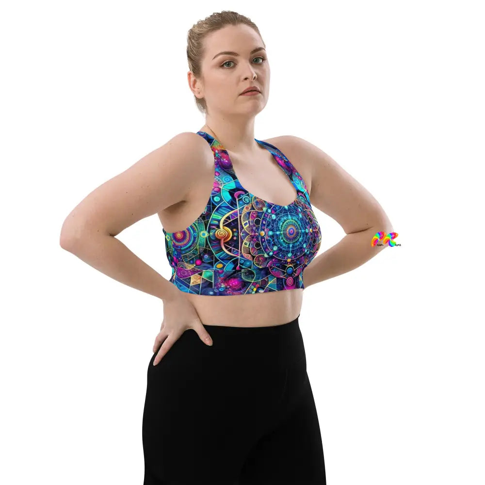 Cosmic Vortex Rave Longline Sports Bra