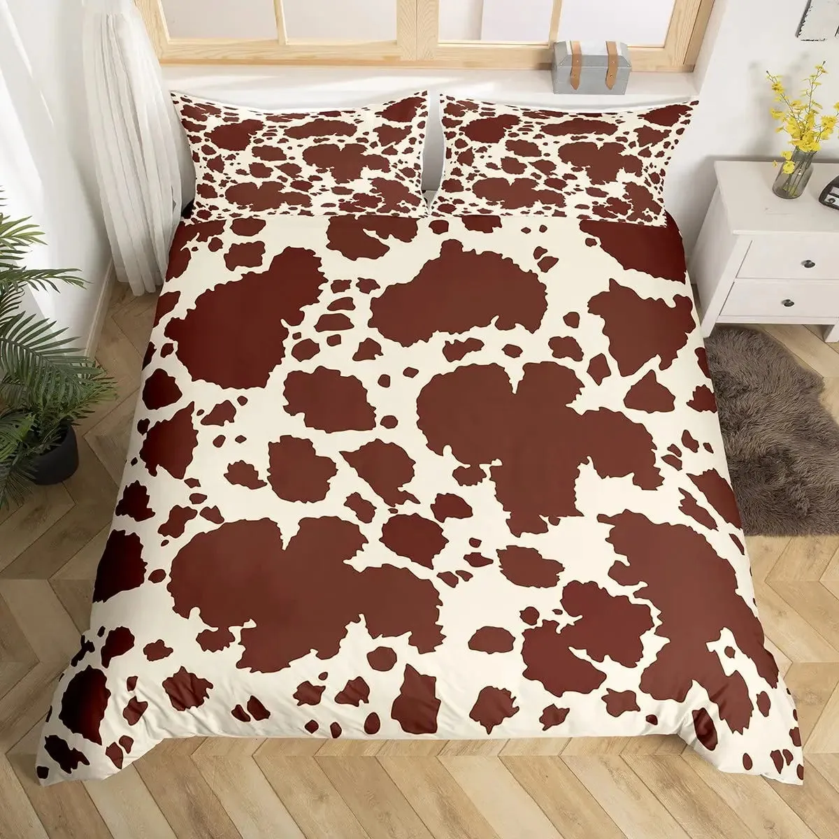 Cowhide Duvet Cover Set King Size Patchwork Cow Fur Print Farm Animal Bedding Set Microfiber Western Farmhouse Style Quilt Cover