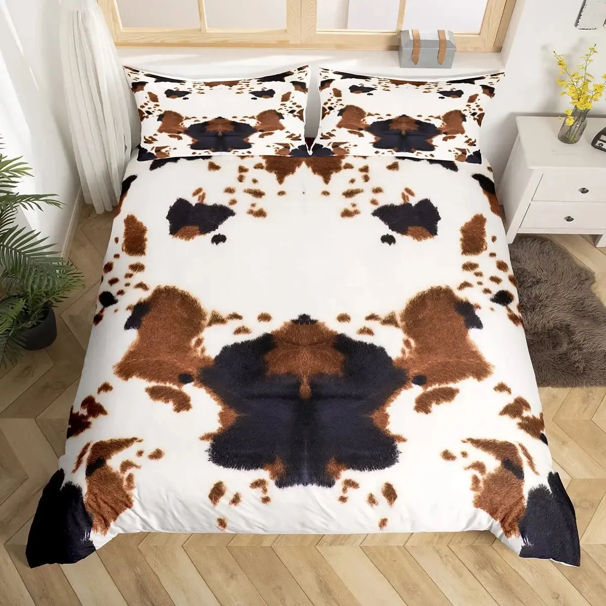 Cowhide Duvet Cover Set King Size Patchwork Cow Fur Print Farm Animal Bedding Set Microfiber Western Farmhouse Style Quilt Cover