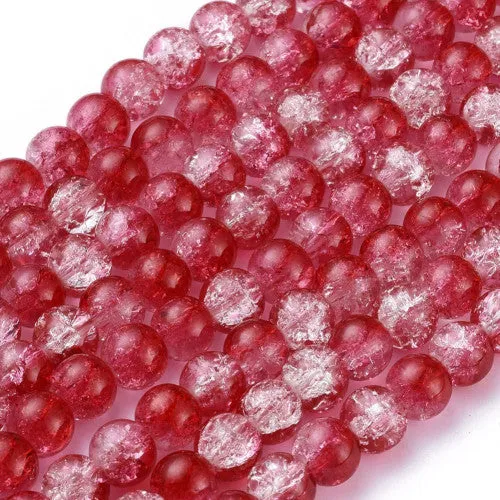 Crackle Glass Beads, Round, Transparent, Red, Clear, Two-Tone, 8mm