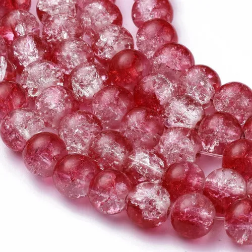 Crackle Glass Beads, Round, Transparent, Red, Clear, Two-Tone, 8mm