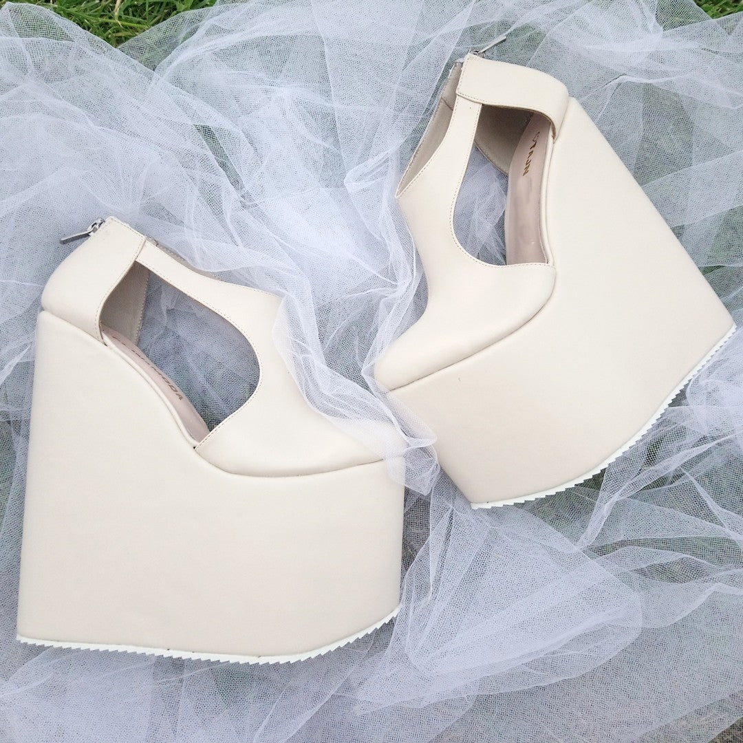 Cream Beige 18-22 cm Super High Heel Wedding Shoes Wedges