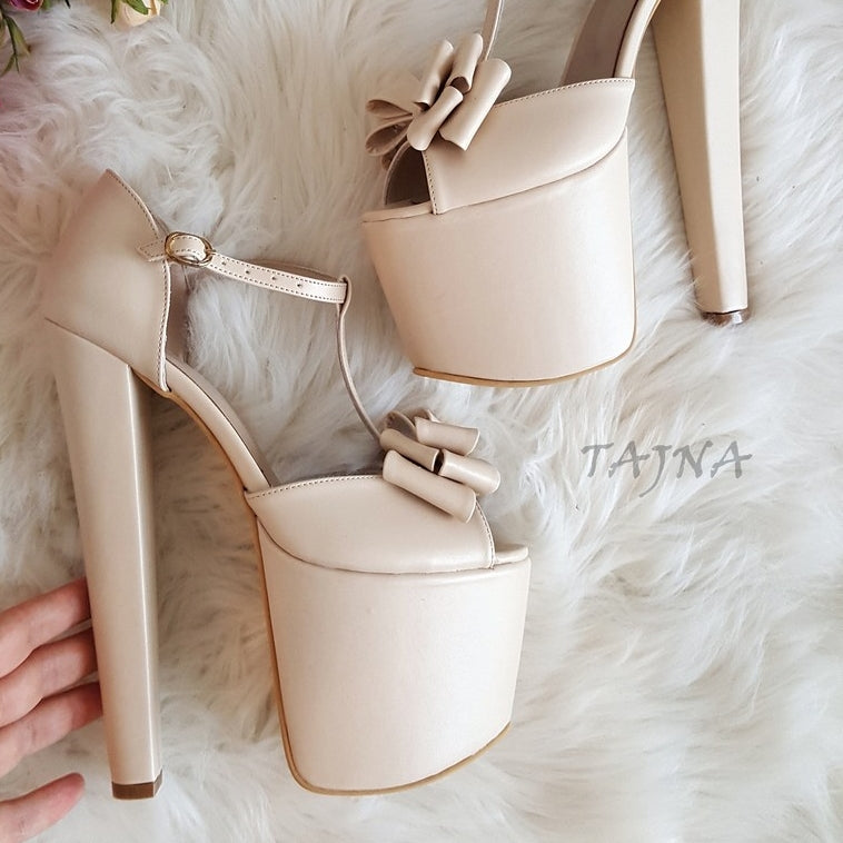 Cream Ribbon Platform Bridal Shoes