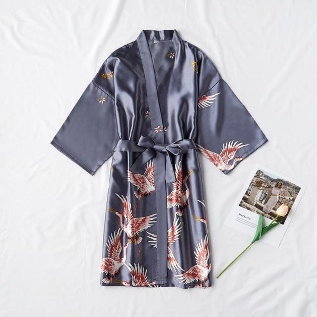 Dove Silk Satin Nightgown-Kimono Robe