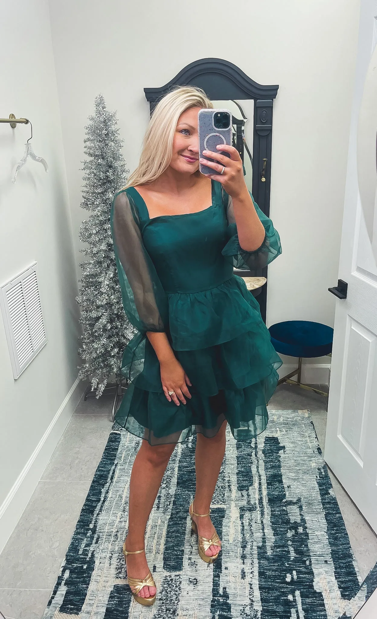 Emerald Organza Tiered Dress