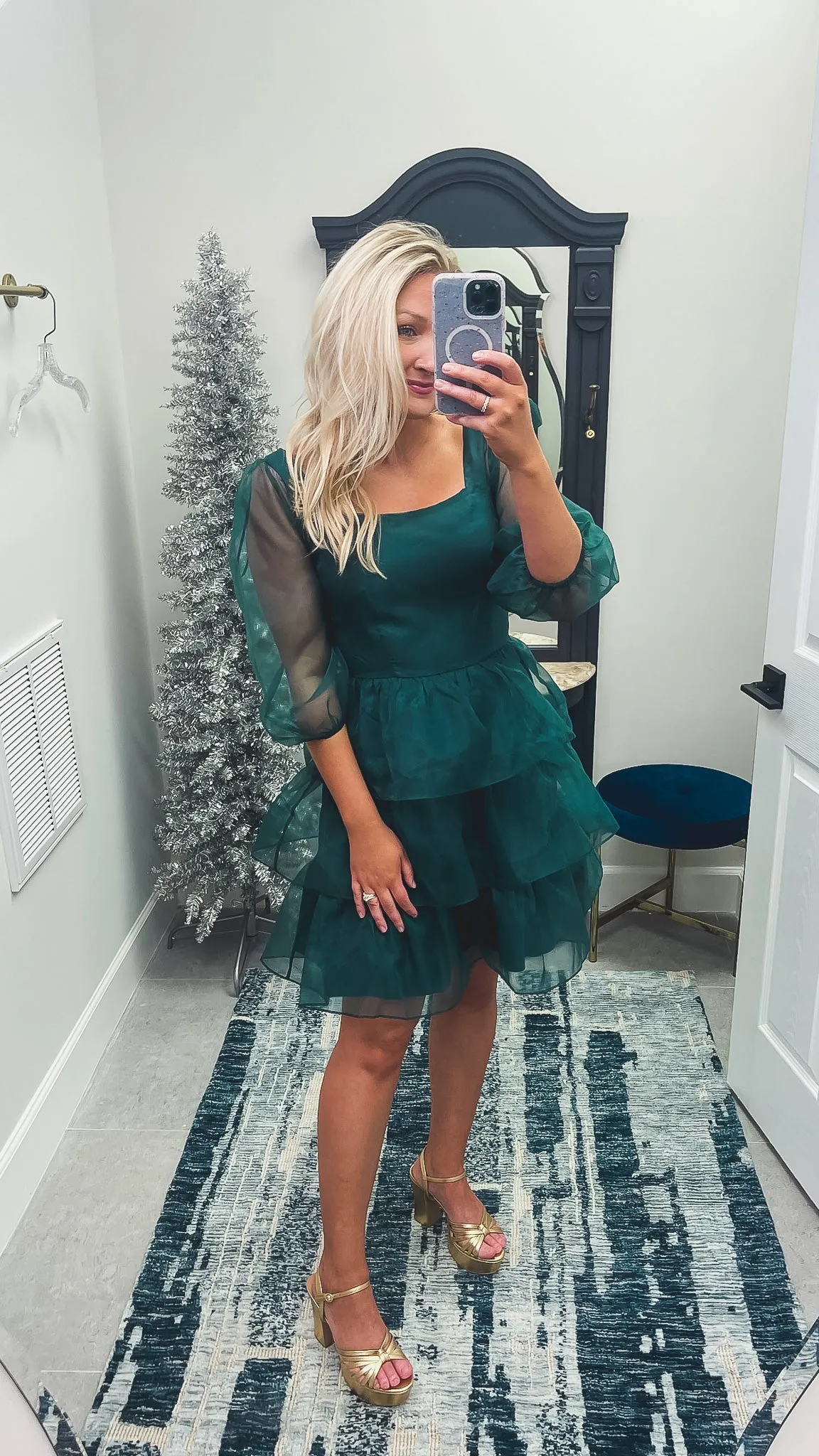 Emerald Organza Tiered Dress