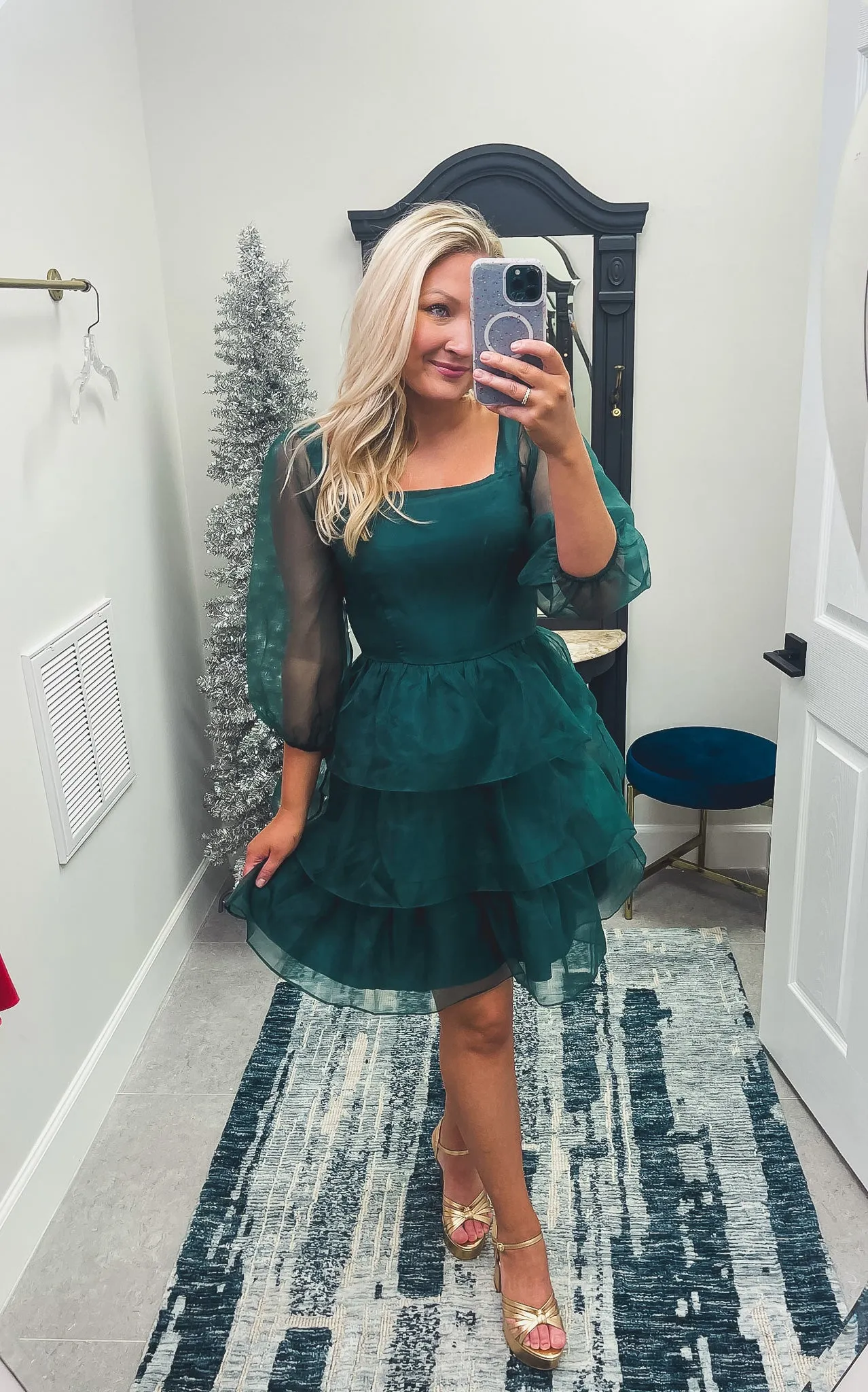 Emerald Organza Tiered Dress