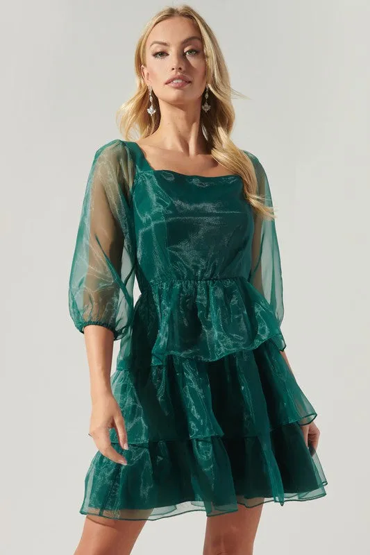 Emerald Organza Tiered Dress