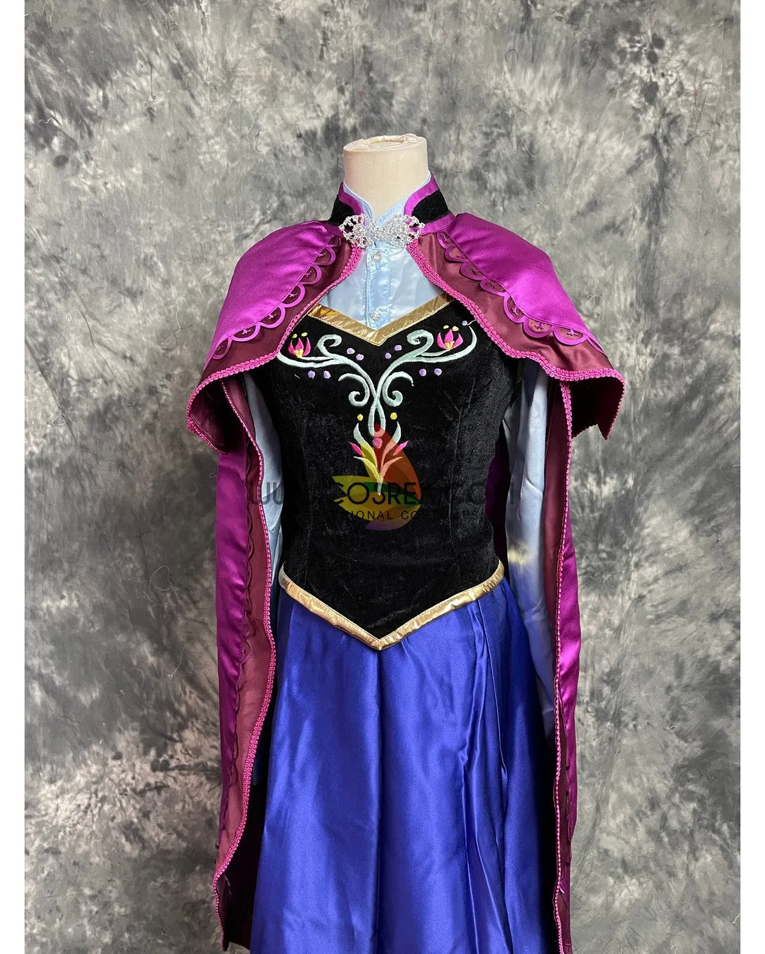 Frozen Anna Embroidered Winter Outfit In Satin Cosplay Costume