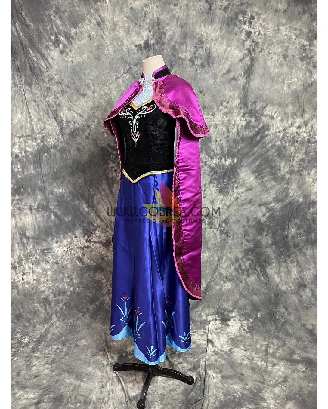 Frozen Anna Embroidered Winter Outfit In Satin Cosplay Costume