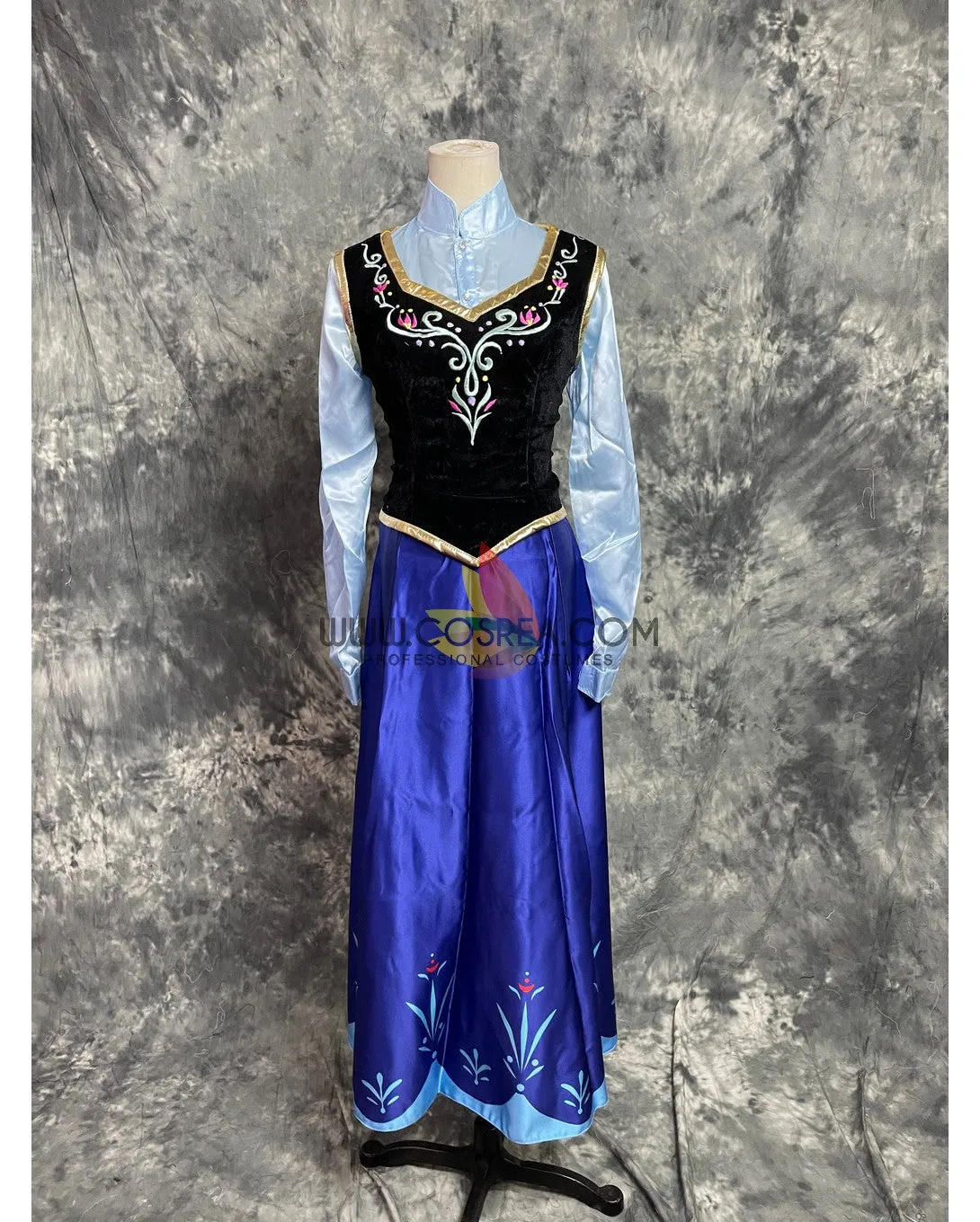 Frozen Anna Embroidered Winter Outfit In Satin Cosplay Costume