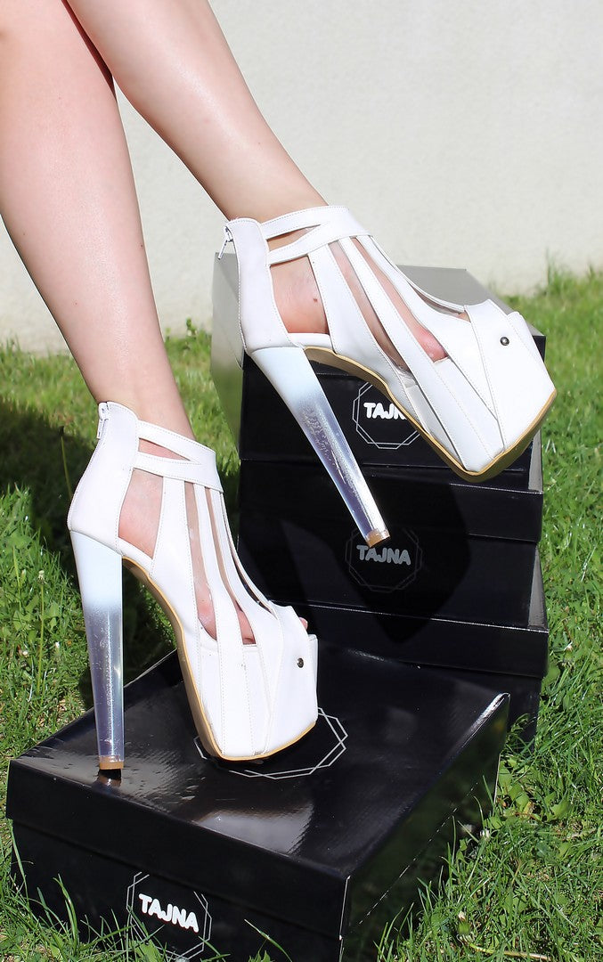 Glassy White Stripe Highe Heel Platform Shoes