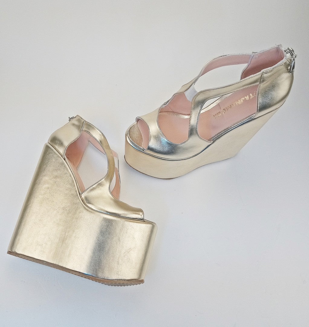 Golden Platform Heel Wedge Shoes