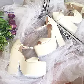 Ivory Cream High Heel Wedge Platform Wedding Shoes