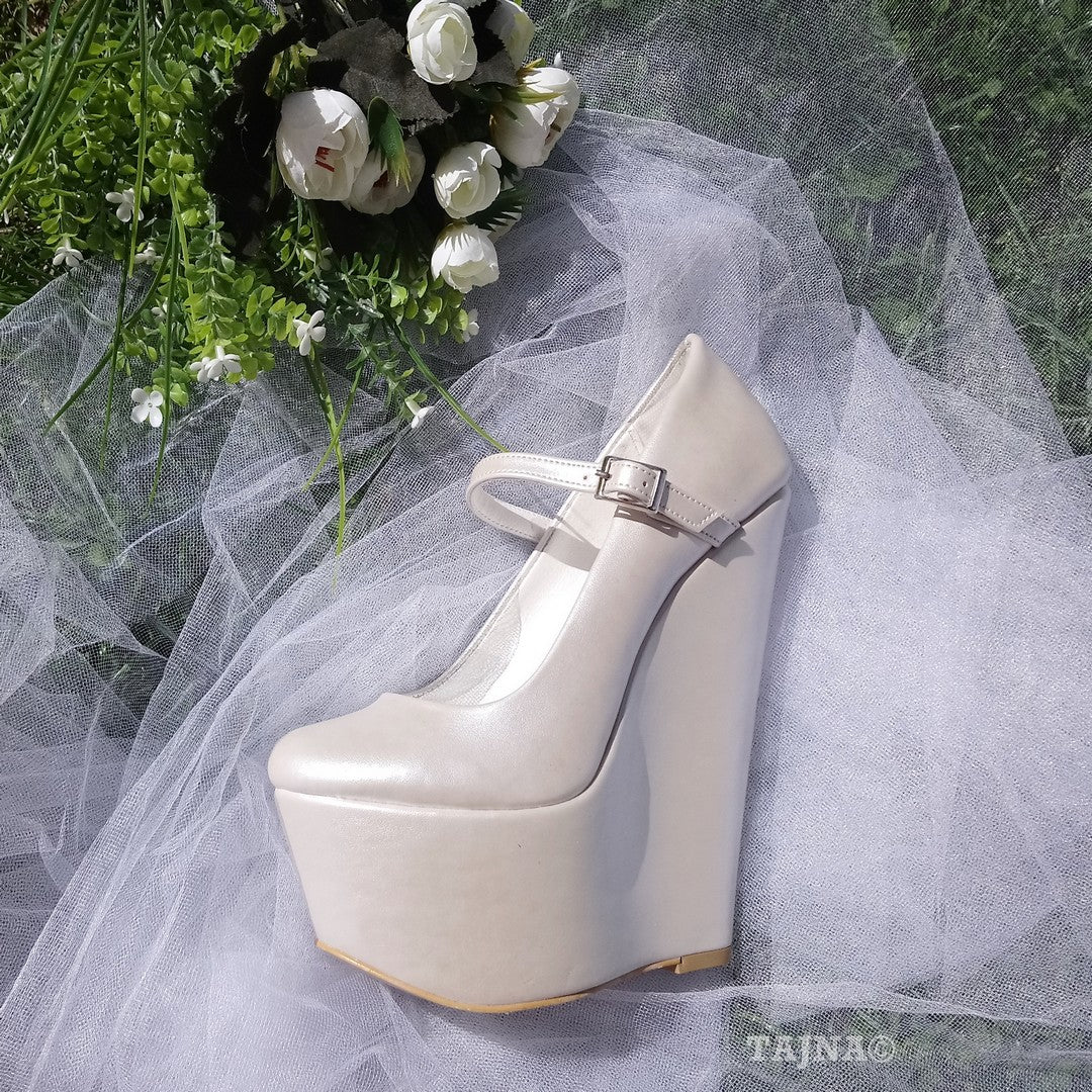 Ivory  Heel Wedge Bridal Shoes