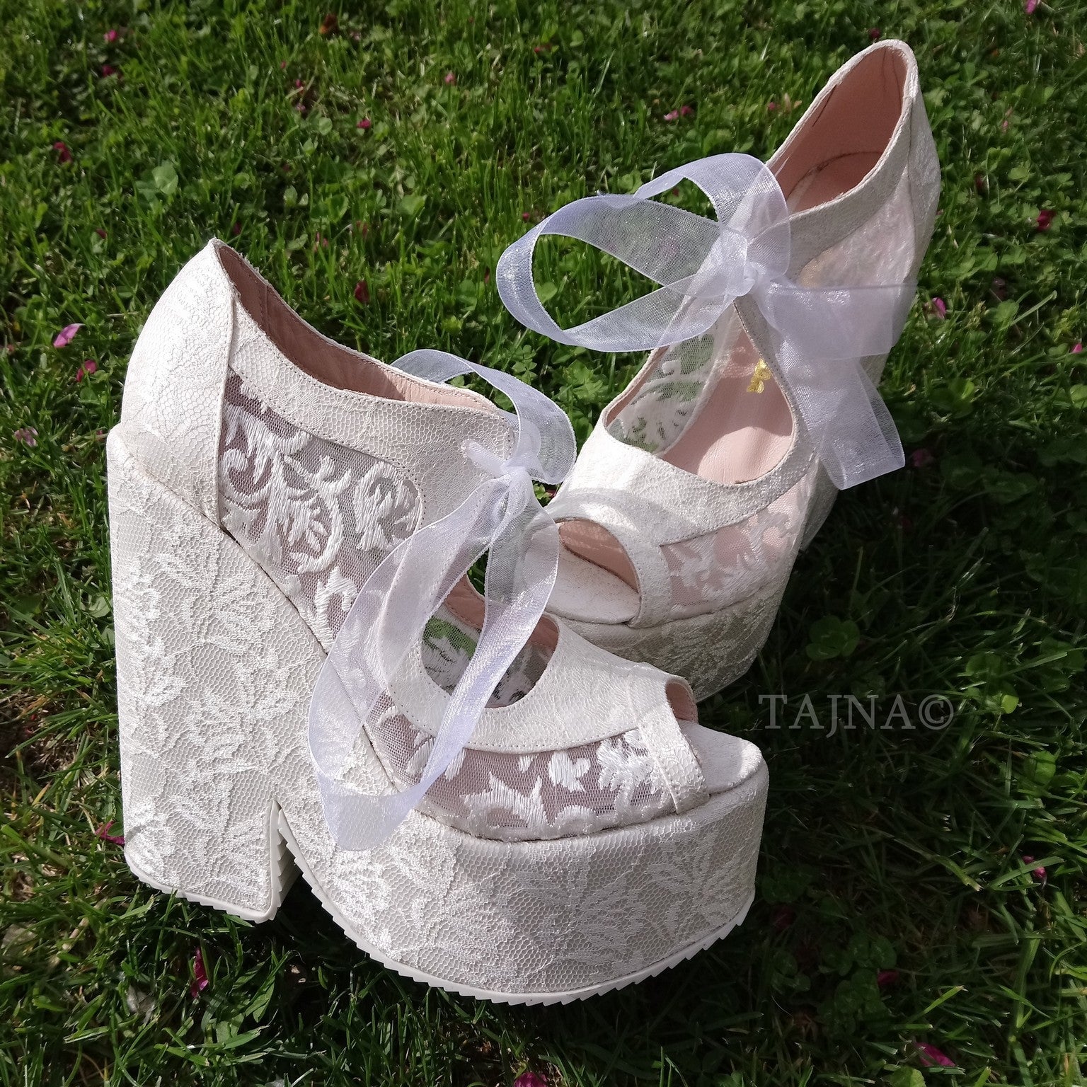 Lace Up Elegant High Heel Wedding Shoes Wedges