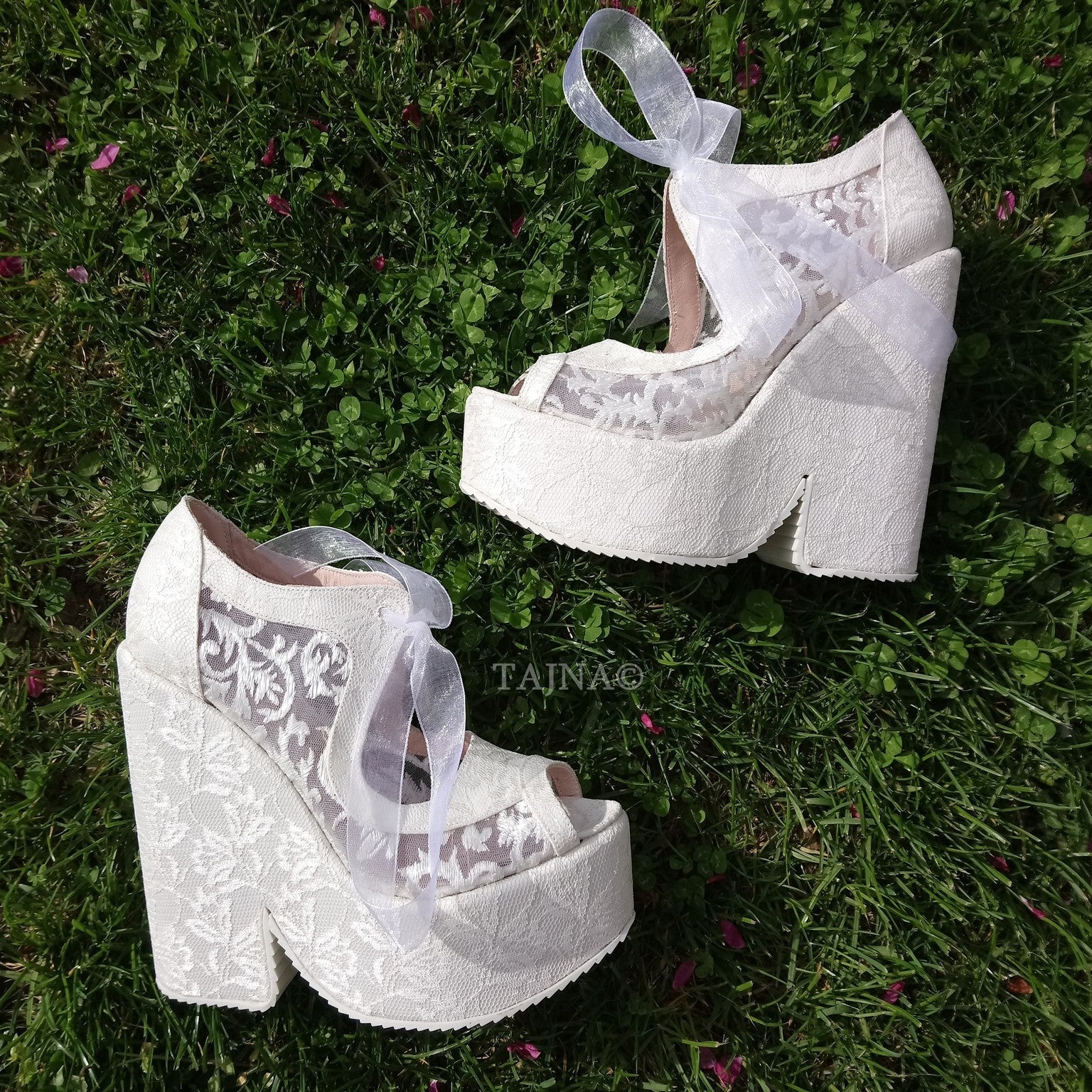 Lace Up Elegant High Heel Wedding Shoes Wedges