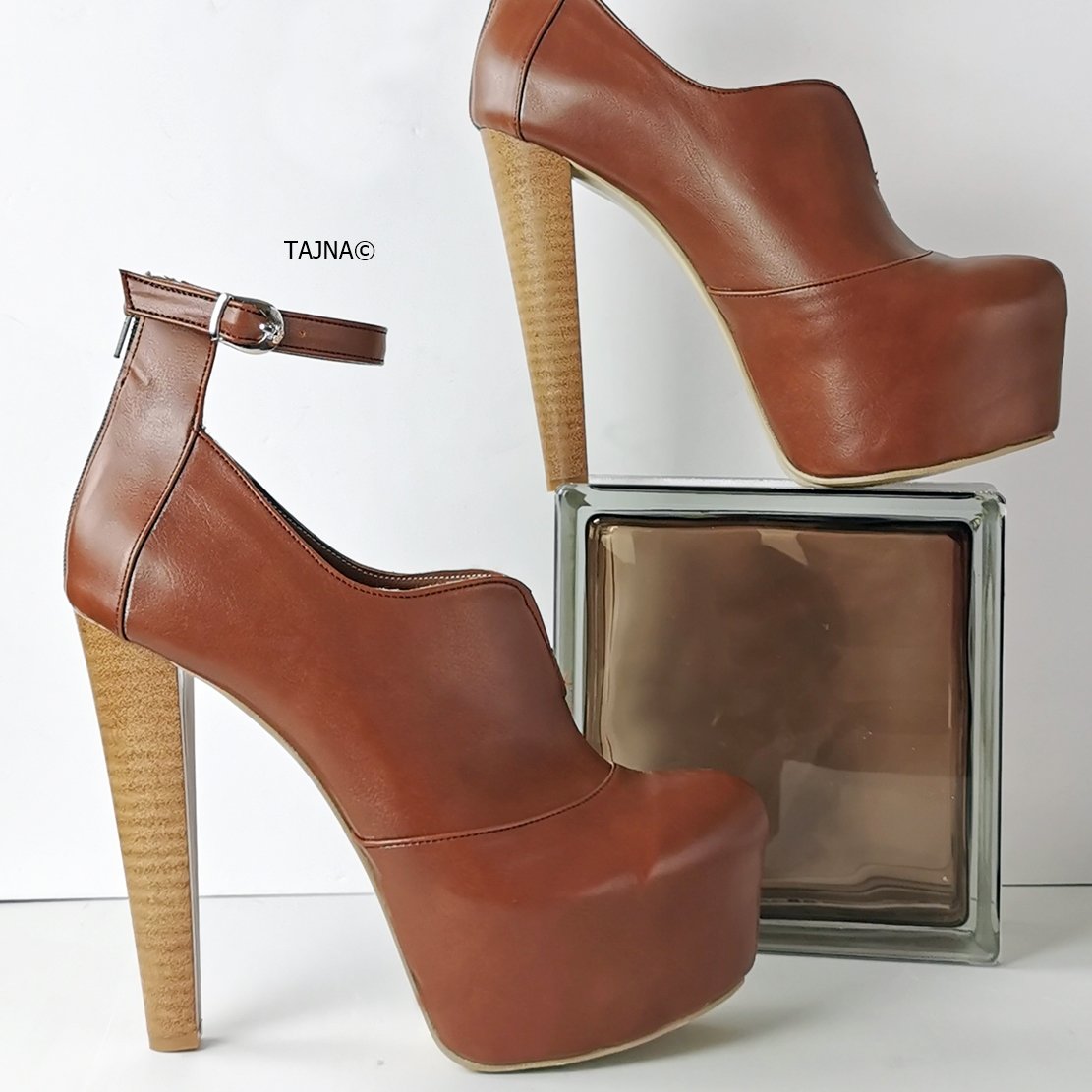 Light Brown Ankle Strap High Heel Shoes