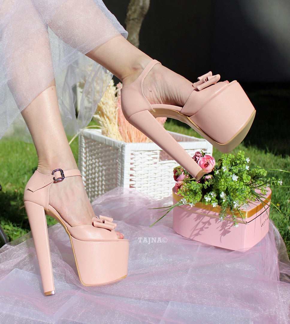 Light Pink 19 cm Heel Platform Shoes with Ribbon