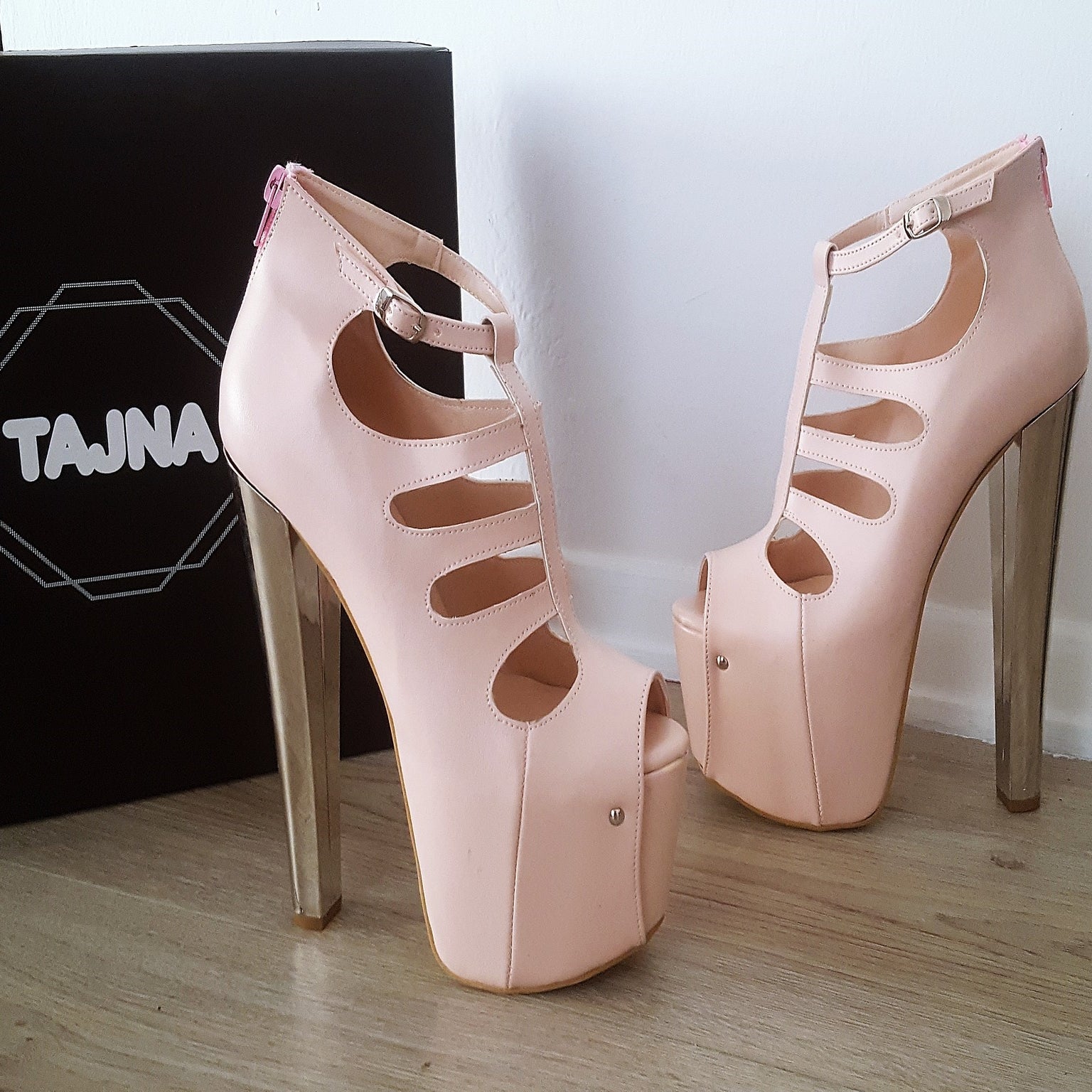 Light Pink Cage High Heel Platform Shoes