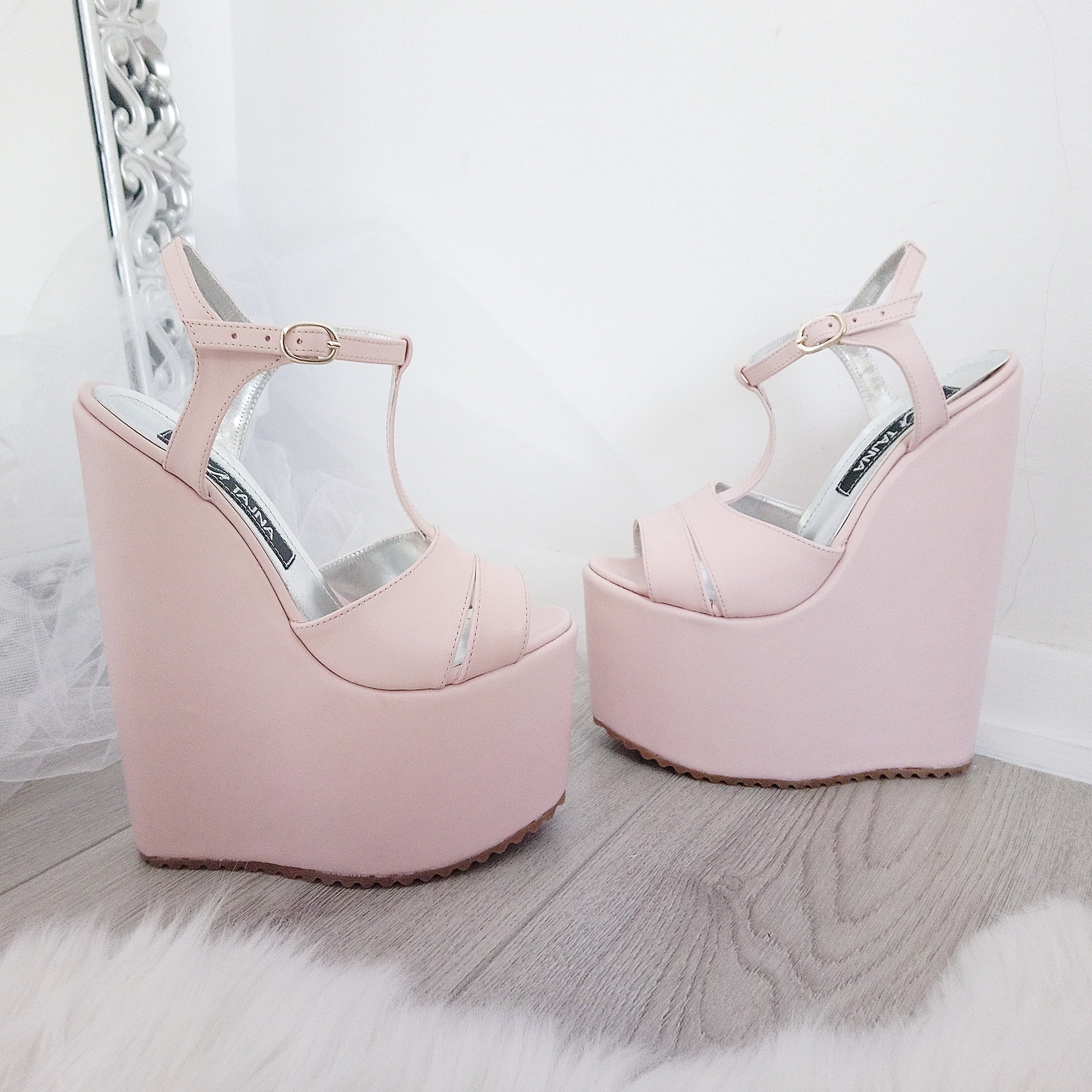 Light Pink Powder High Heel Wedge Shoes