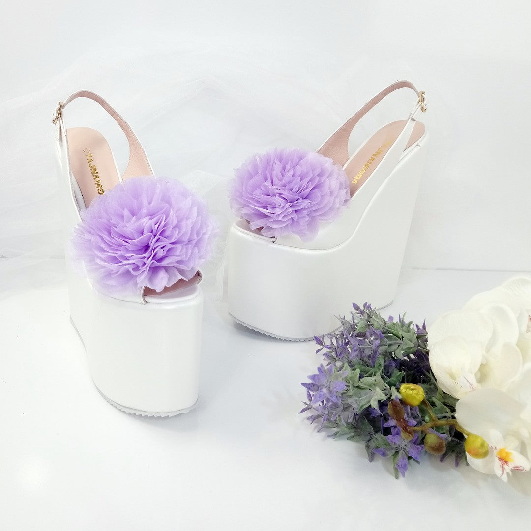 Lily Violet Peep Toe Huge Ribbon Bridal Wedge Shoes