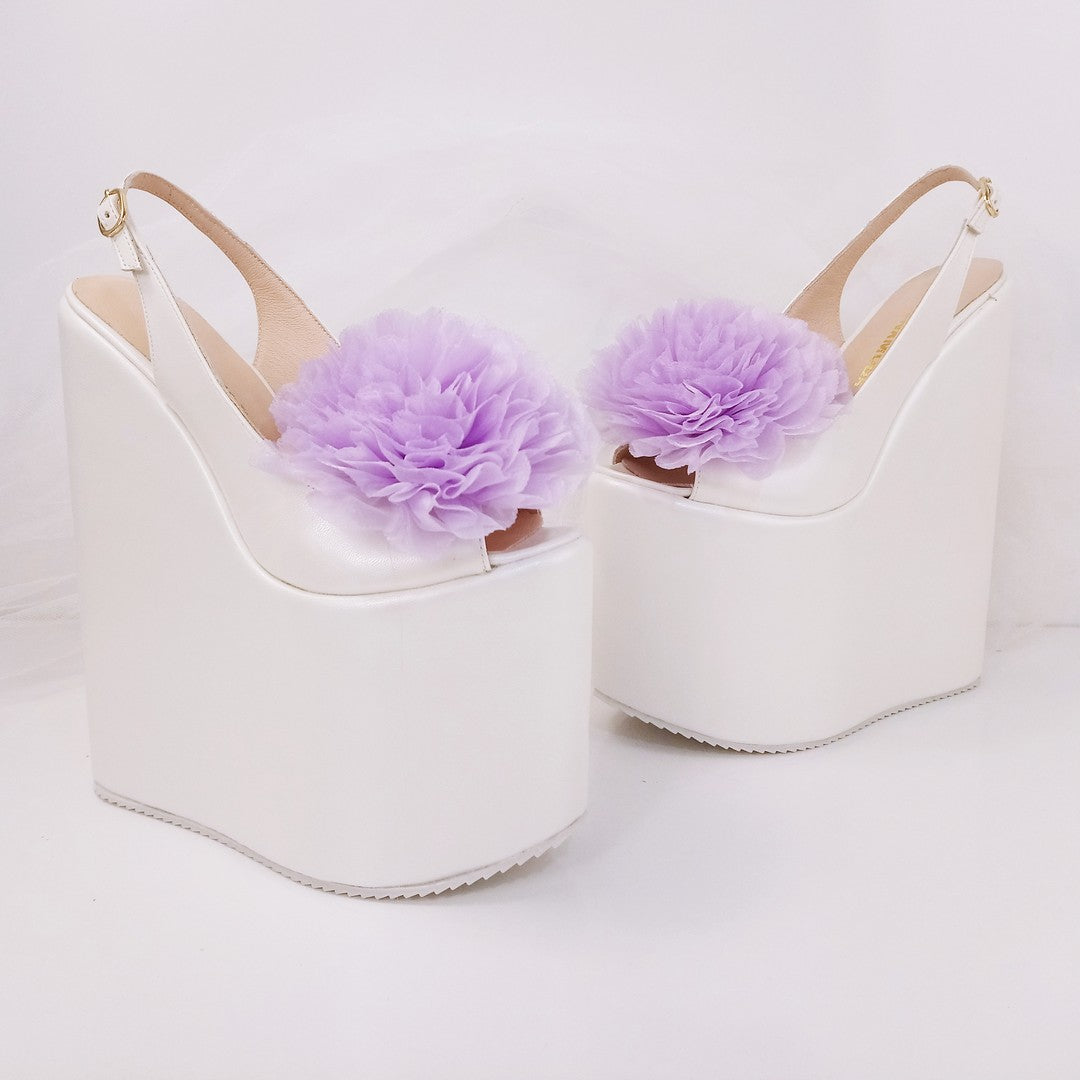 Lily Violet Peep Toe Huge Ribbon Bridal Wedge Shoes