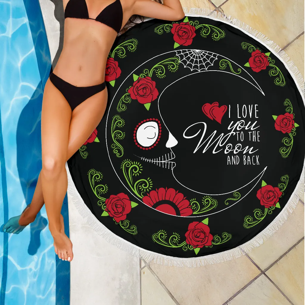 Love You To The Moon Sugar Skull Beach Blanket Towel