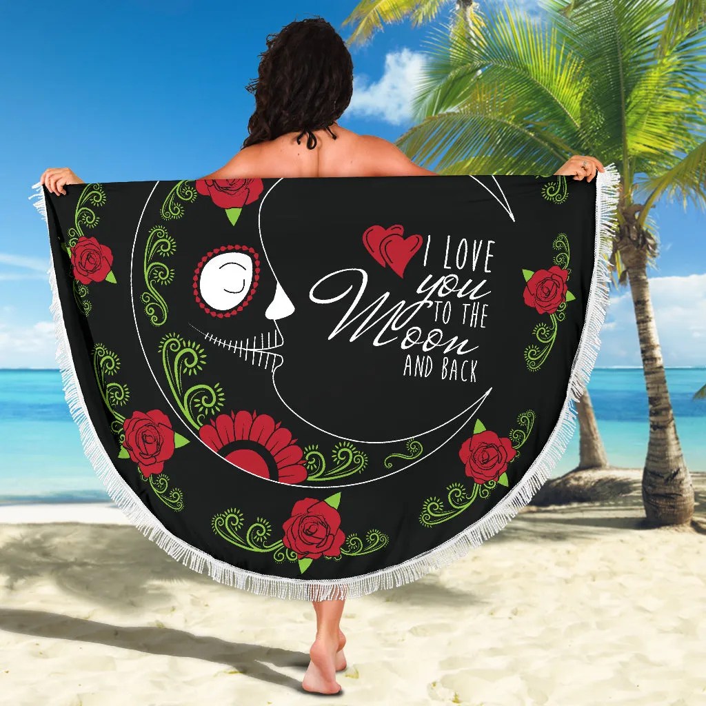 Love You To The Moon Sugar Skull Beach Blanket Towel