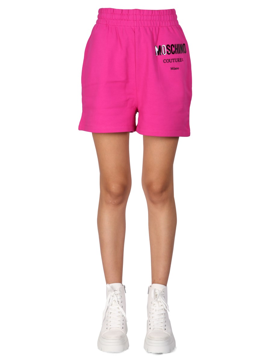 MOSCHINO    COTTON FLEECE VINYL LOGO SHORTS