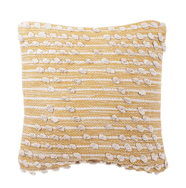 Ochre & Natural Striped Pillow with Bobbles