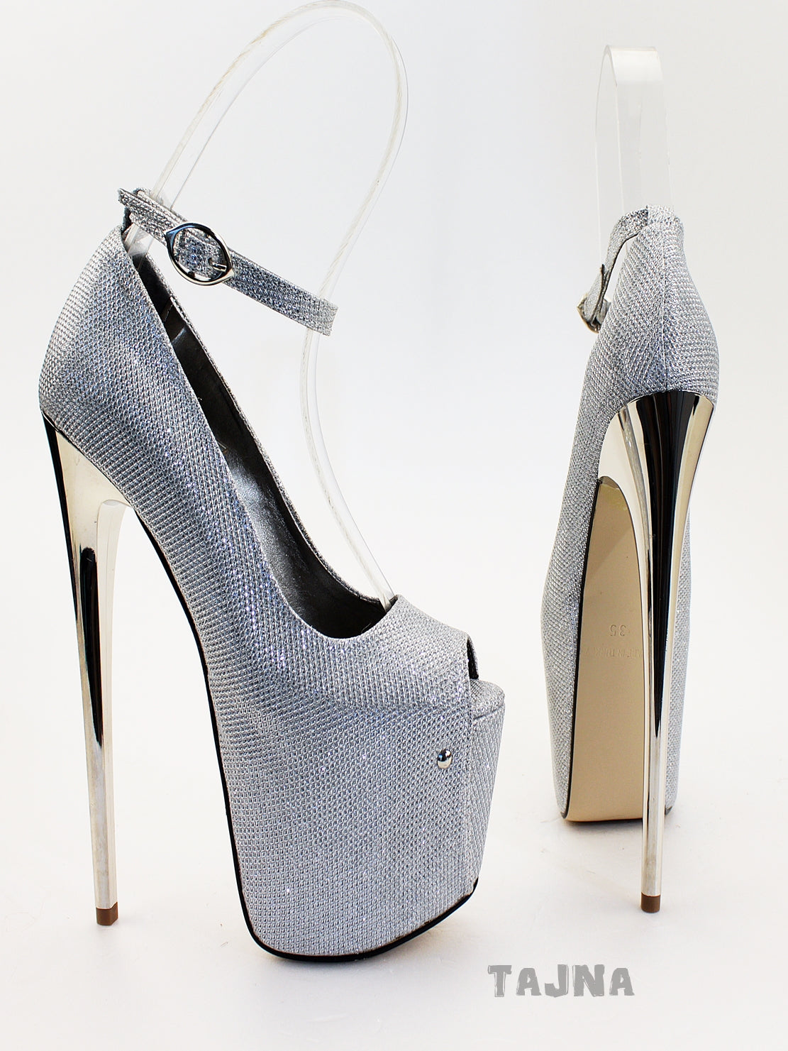 Peep Toe Silver Ankle Strap High Heel Platform Shoes