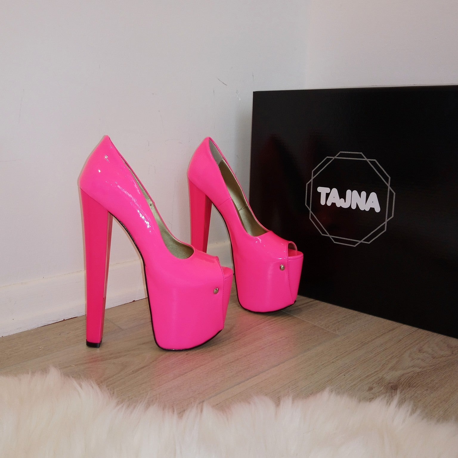 Pink Fusciha Peep Toe High Heel Platform Shoes